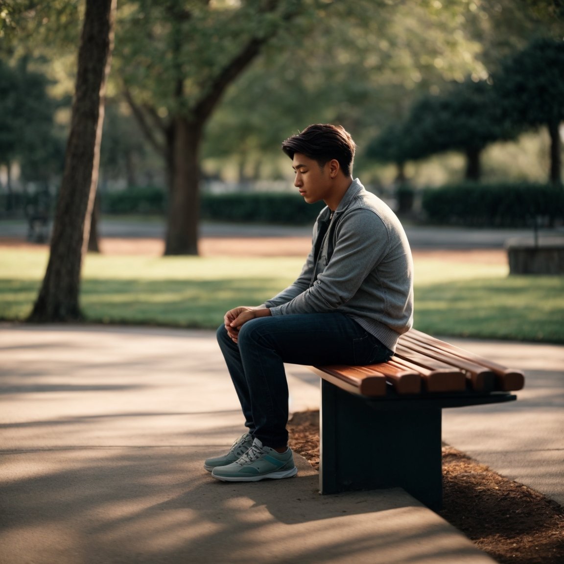 Como Superar o Luto - Como Superar o Luto e Reencontrar a Alegria na Vida - Pessoa sentada em um banco em um parque, olhando para o horizonte